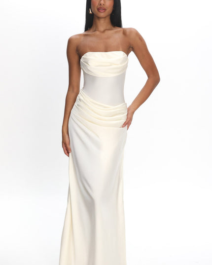Cream Drape Waist Strapless Maxi Dress