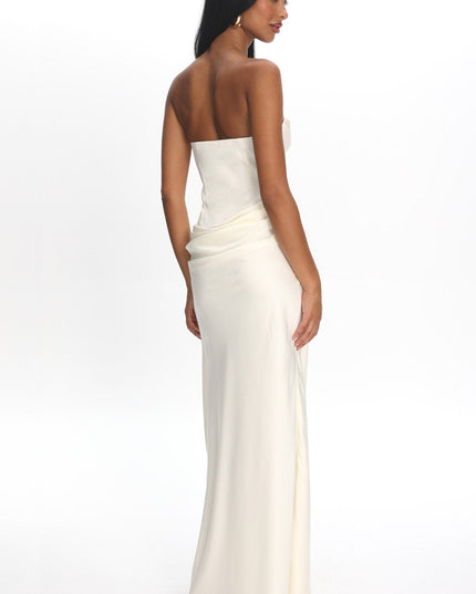 Cream Drape Waist Strapless Maxi Dress
