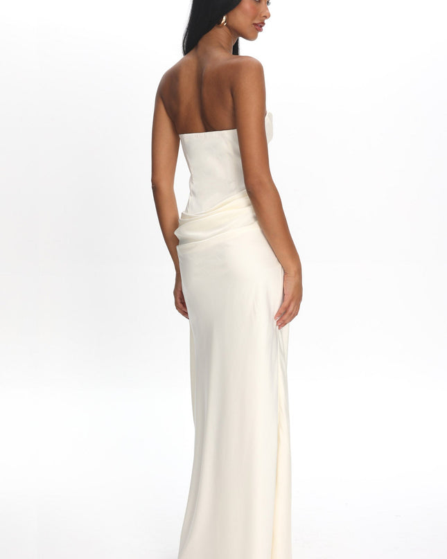 Cream Drape Waist Strapless Maxi Dress