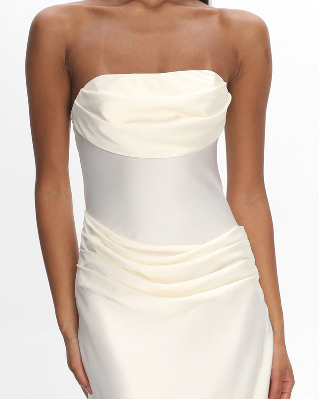 Cream Drape Waist Strapless Maxi Dress