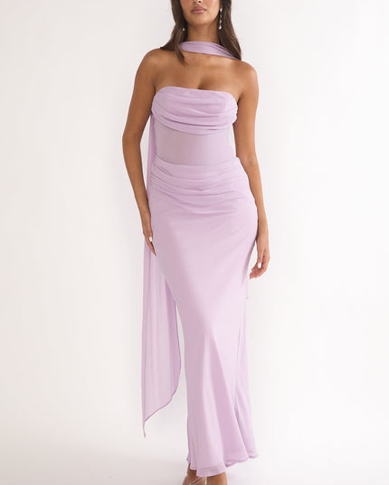 Lilac Drape Waist Strapless Maxi Dress
