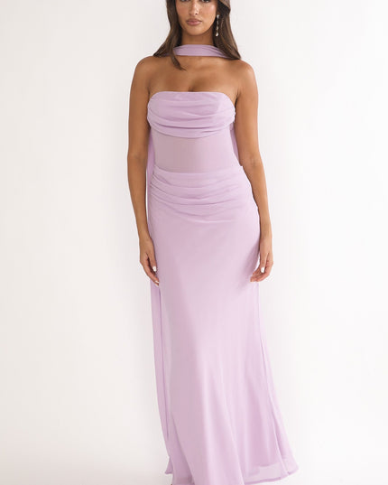 Lilac Drape Waist Strapless Maxi Dress