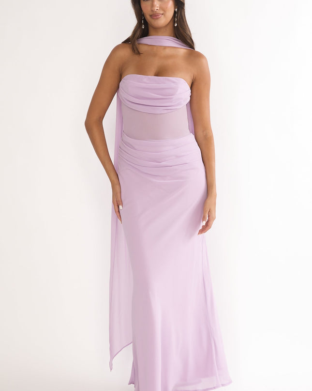 Lilac Drape Waist Strapless Maxi Dress