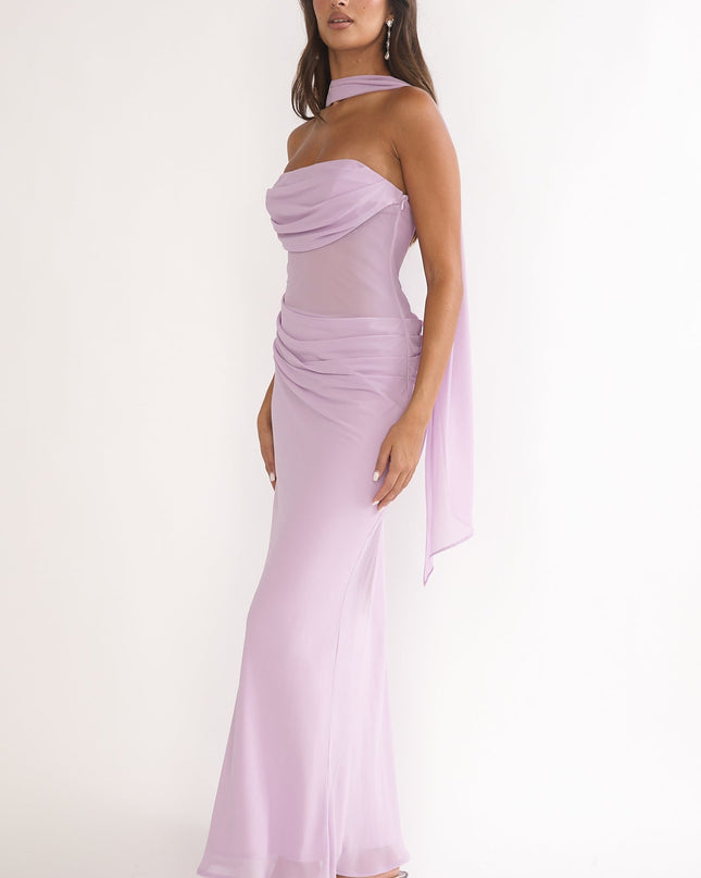 Lilac Drape Waist Strapless Maxi Dress