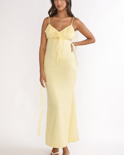 Butter Ruffle Trim Lace Maxi Dress