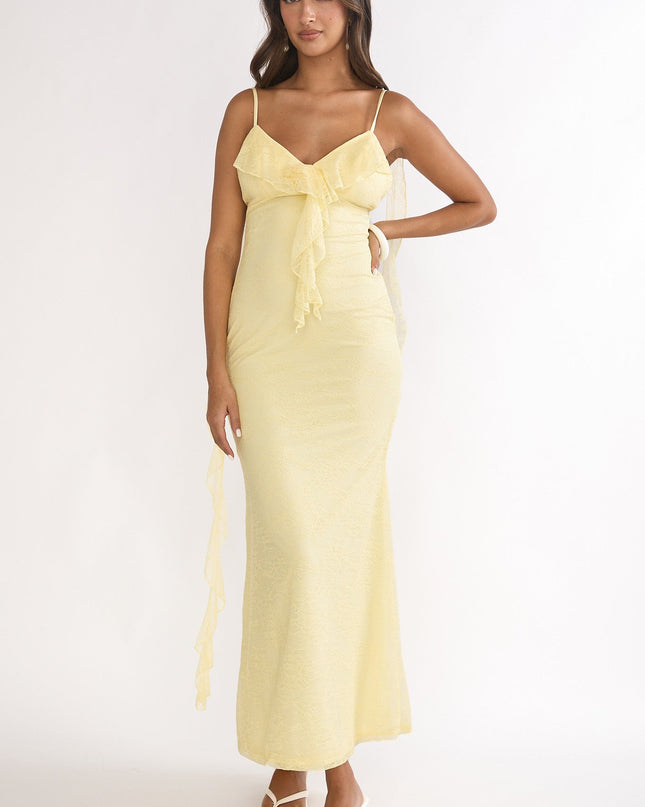 Butter Ruffle Trim Lace Maxi Dress