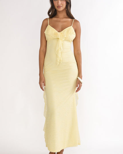 Butter Ruffle Trim Lace Maxi Dress