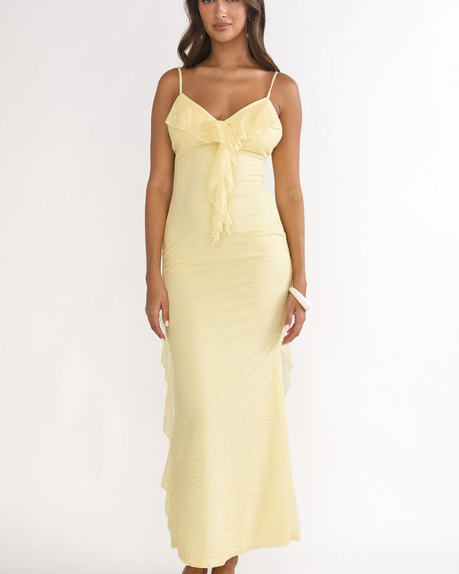 Butter Ruffle Trim Lace Maxi Dress