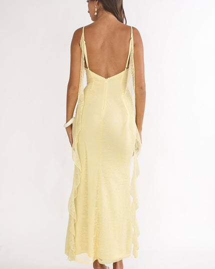 Butter Ruffle Trim Lace Maxi Dress