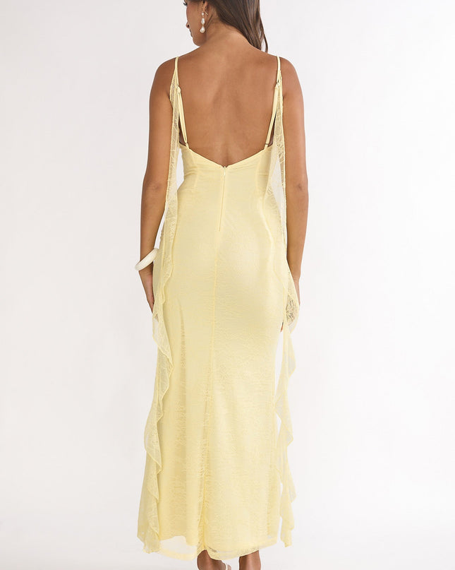 Butter Ruffle Trim Lace Maxi Dress