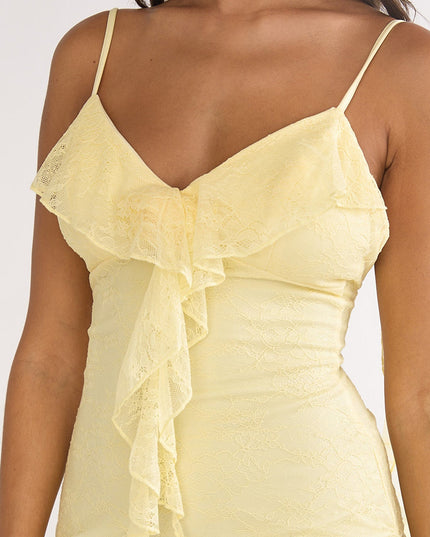 Butter Ruffle Trim Lace Maxi Dress