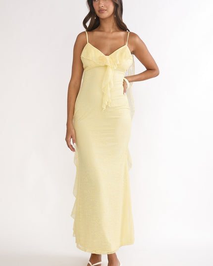 Butter Ruffle Trim Lace Maxi Dress