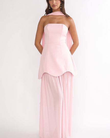Pink Scalloped Sheer Hem Maxi Dress