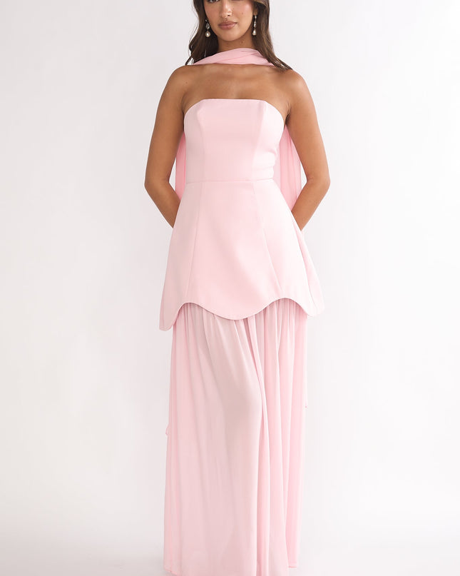 Pink Scalloped Sheer Hem Maxi Dress