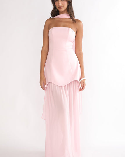 Pink Scalloped Sheer Hem Maxi Dress