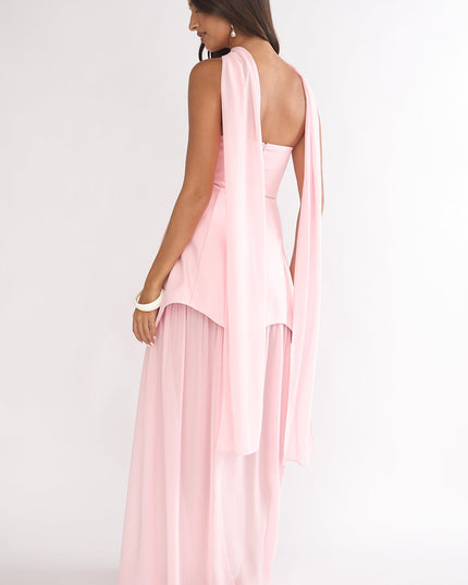 Pink Scalloped Sheer Hem Maxi Dress