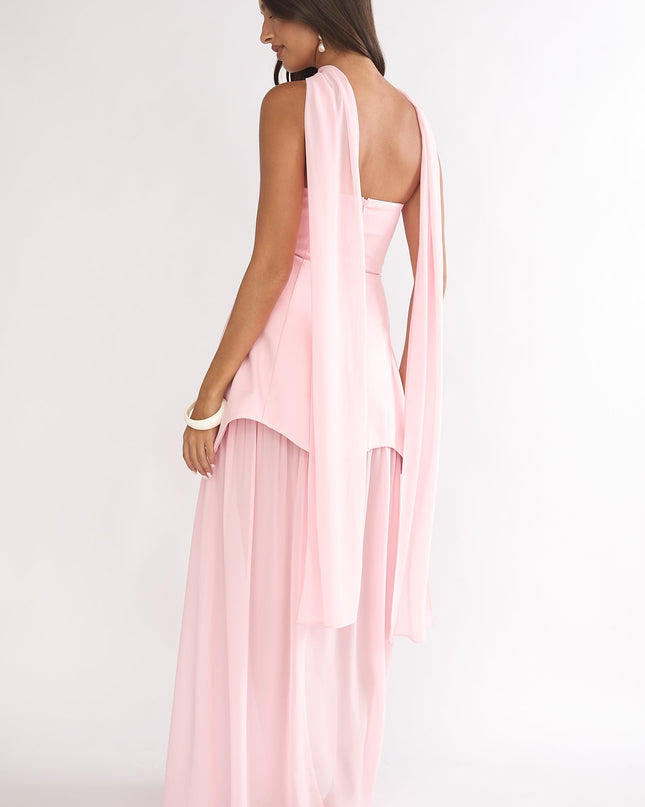 Pink Scalloped Sheer Hem Maxi Dress