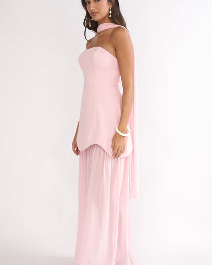 Pink Scalloped Sheer Hem Maxi Dress