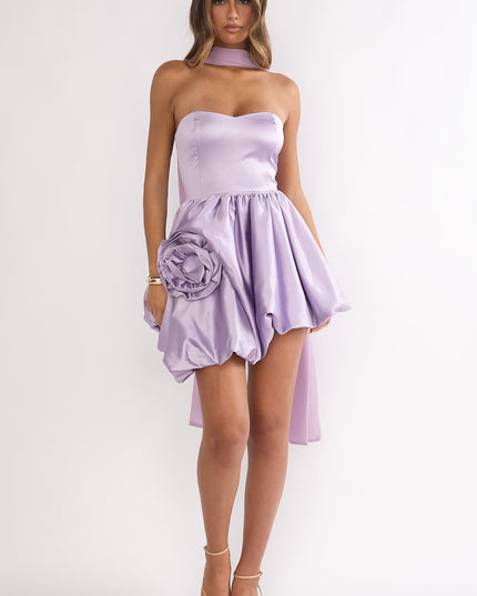Lilac Rosette Bubble Hem Mini Dress