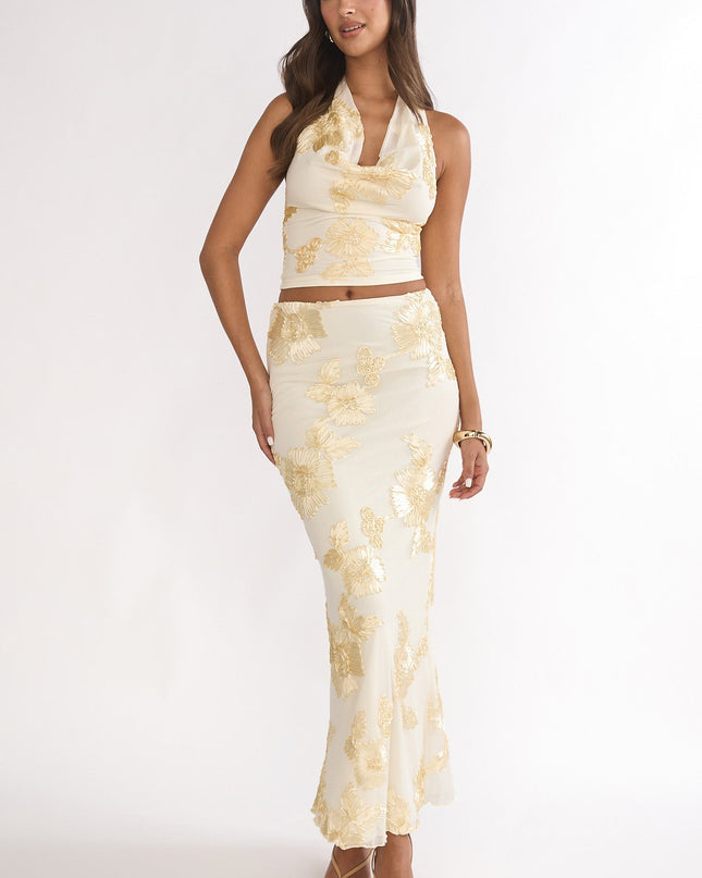 Yellow Maxi Skirt Embellished
