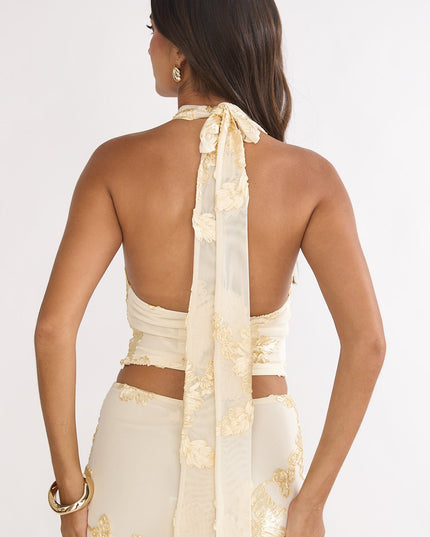 Yellow Cowl Halter Top Embellished