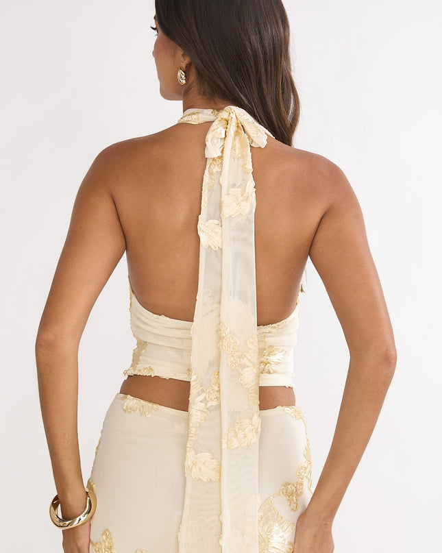 Yellow Cowl Halter Top Embellished