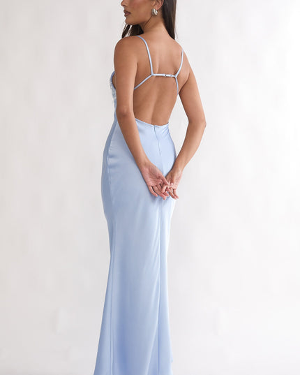 Blue Sequin Bust Open Back Maxi Dress