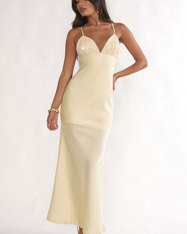 Butter Sequin Bust Open Back Maxi Dress