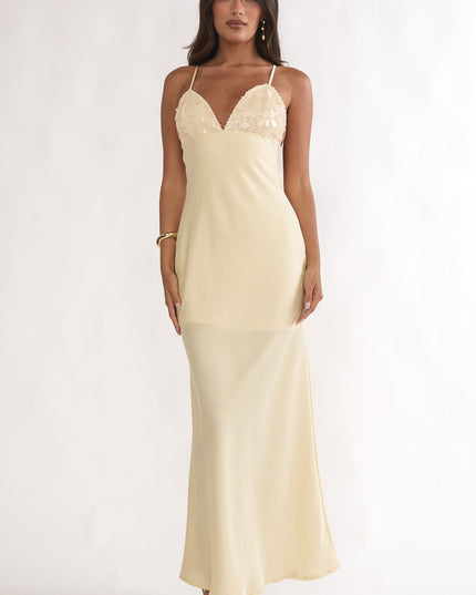 Butter Sequin Bust Open Back Maxi Dress