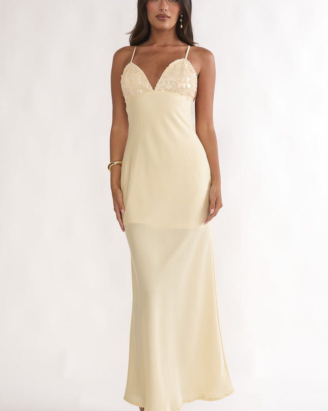 Butter Sequin Bust Open Back Maxi Dress