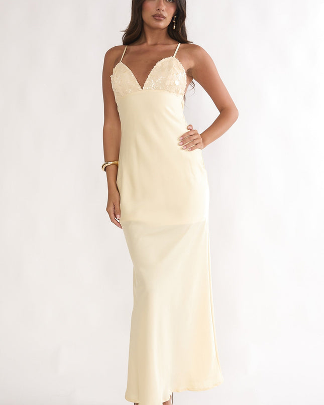 Butter Sequin Bust Open Back Maxi Dress
