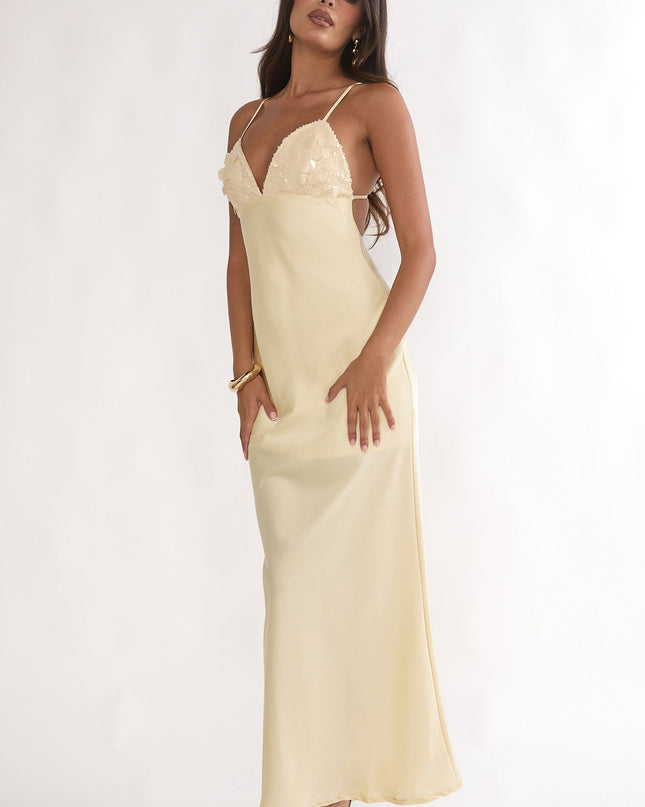 Butter Sequin Bust Open Back Maxi Dress