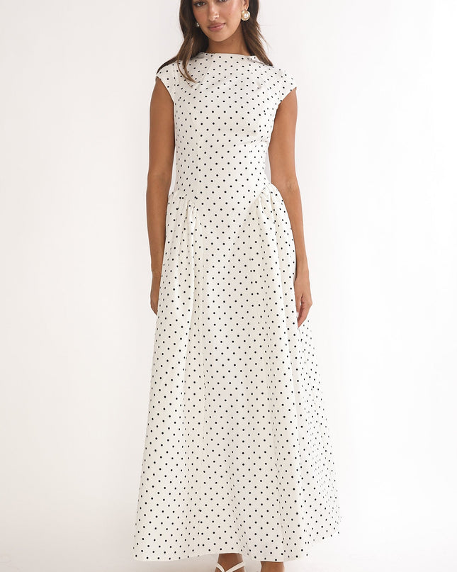 Polka Dot Cap Sleeve Maxi Dress