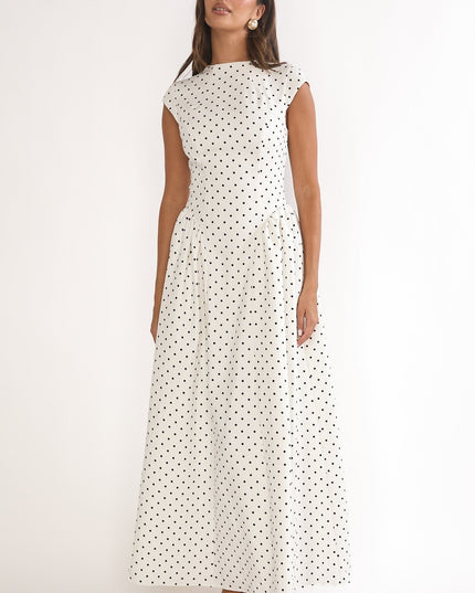 Polka Dot Cap Sleeve Maxi Dress