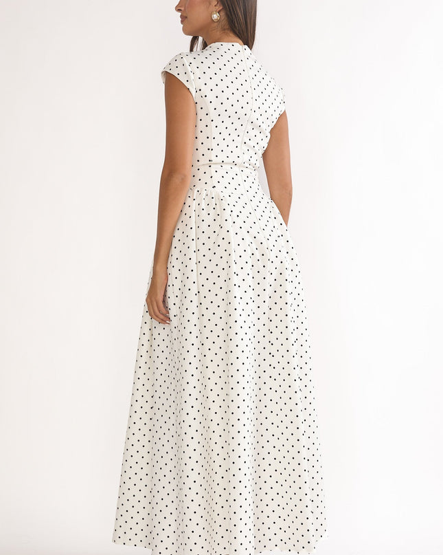 Polka Dot Cap Sleeve Maxi Dress