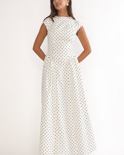 Polka Dot Cap Sleeve Maxi Dress