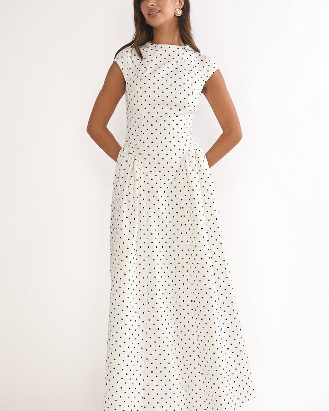 Polka Dot Cap Sleeve Maxi Dress