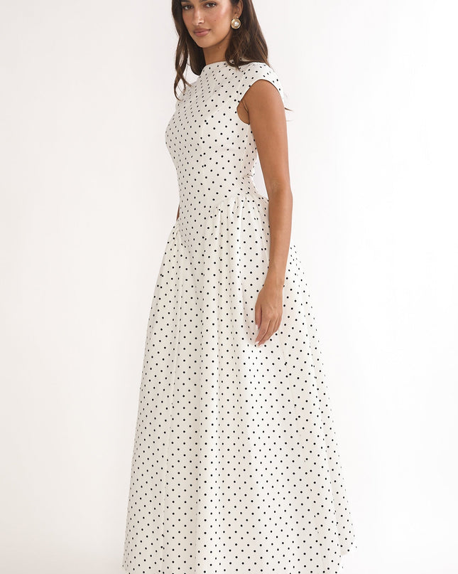 Polka Dot Cap Sleeve Maxi Dress