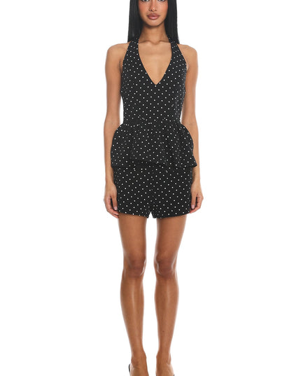 Black Halter Peplum Top Polka Dot