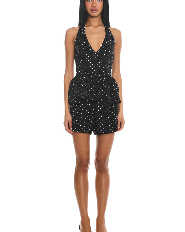 Black Halter Peplum Top Polka Dot