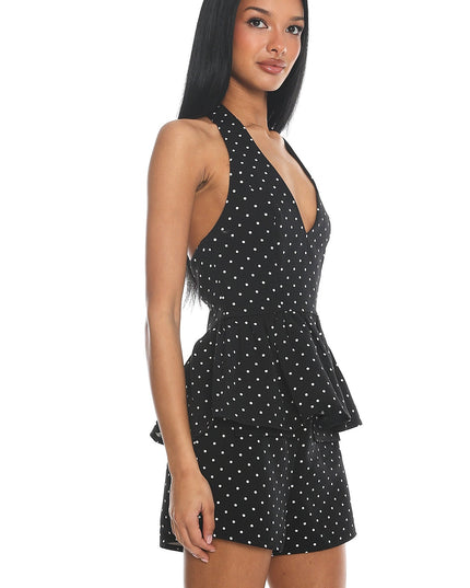 Black Halter Peplum Top Polka Dot