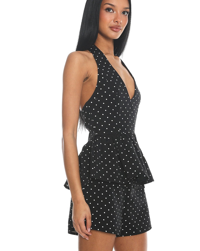Black Halter Peplum Top Polka Dot
