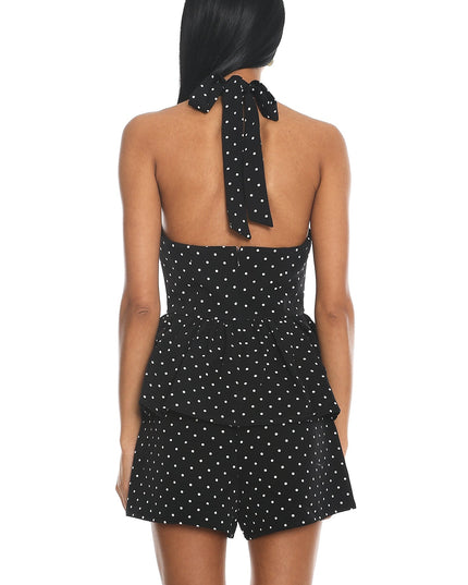 Black Halter Peplum Top Polka Dot