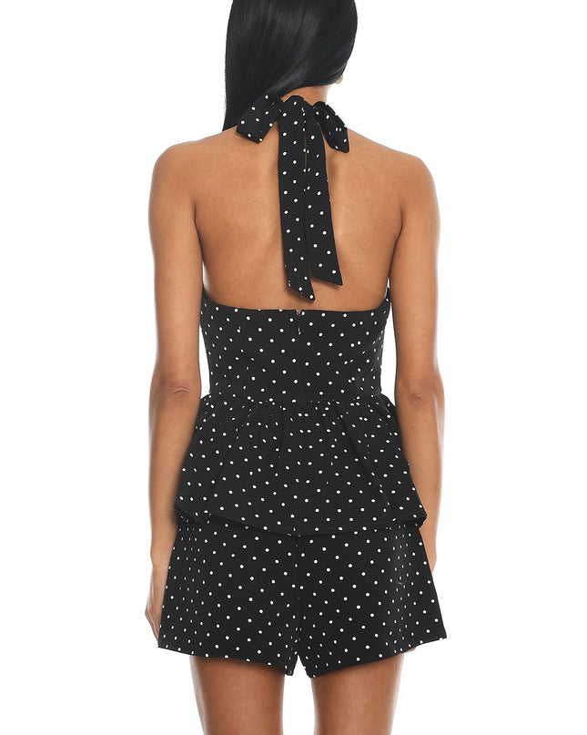 Black Halter Peplum Top Polka Dot