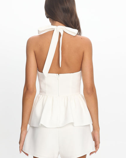 White Halter Peplum Top