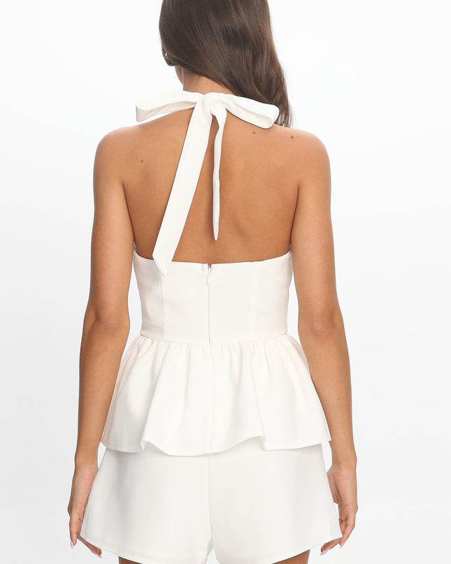 White Halter Peplum Top