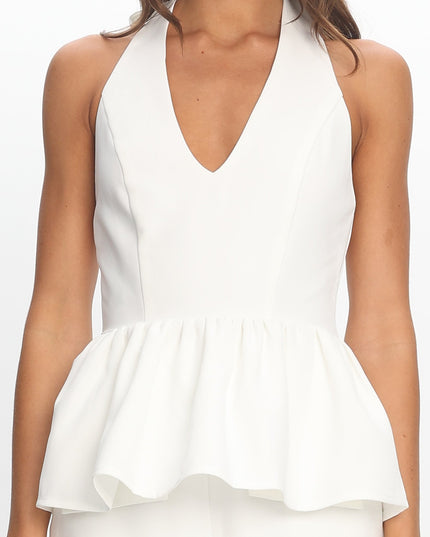 White Halter Peplum Top