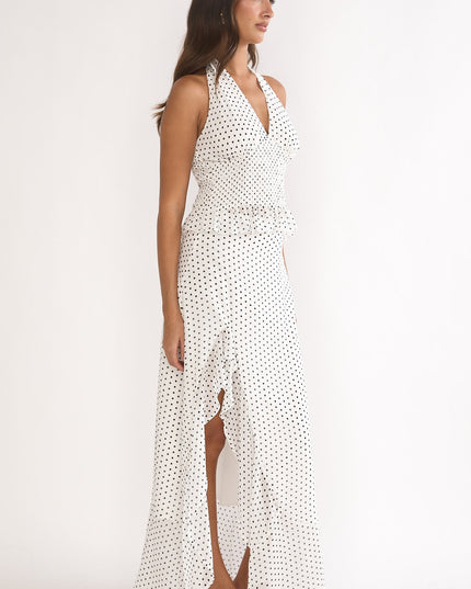 Ivory Ruffle Split Maxi Skirt Polka Dot