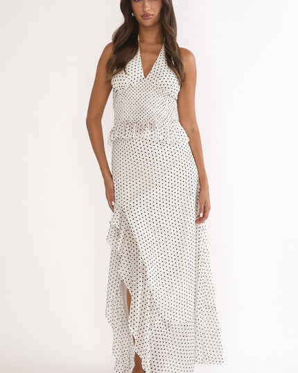Ivory Ruffle Halter Top Polka Dot