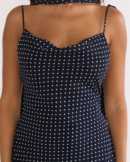 Navy Tied Shoulder Maxi Dress Polka Dot